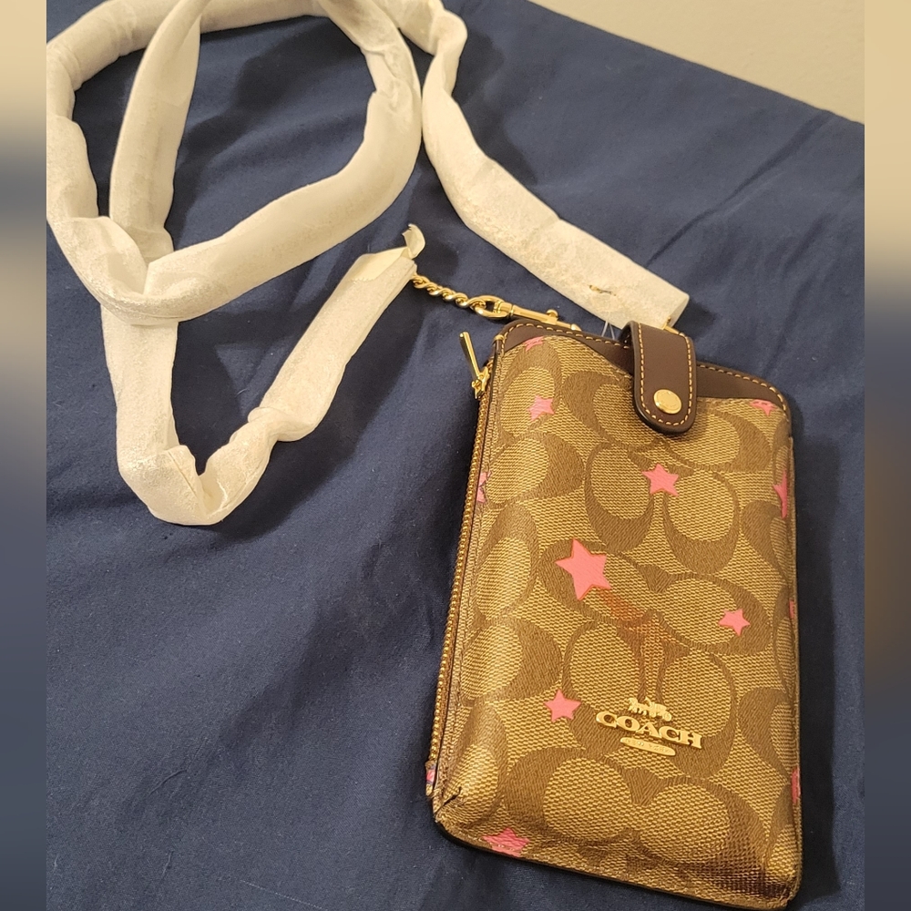 Coach North/South Phone Crossbody- Signature Canvas with Disco Star Print